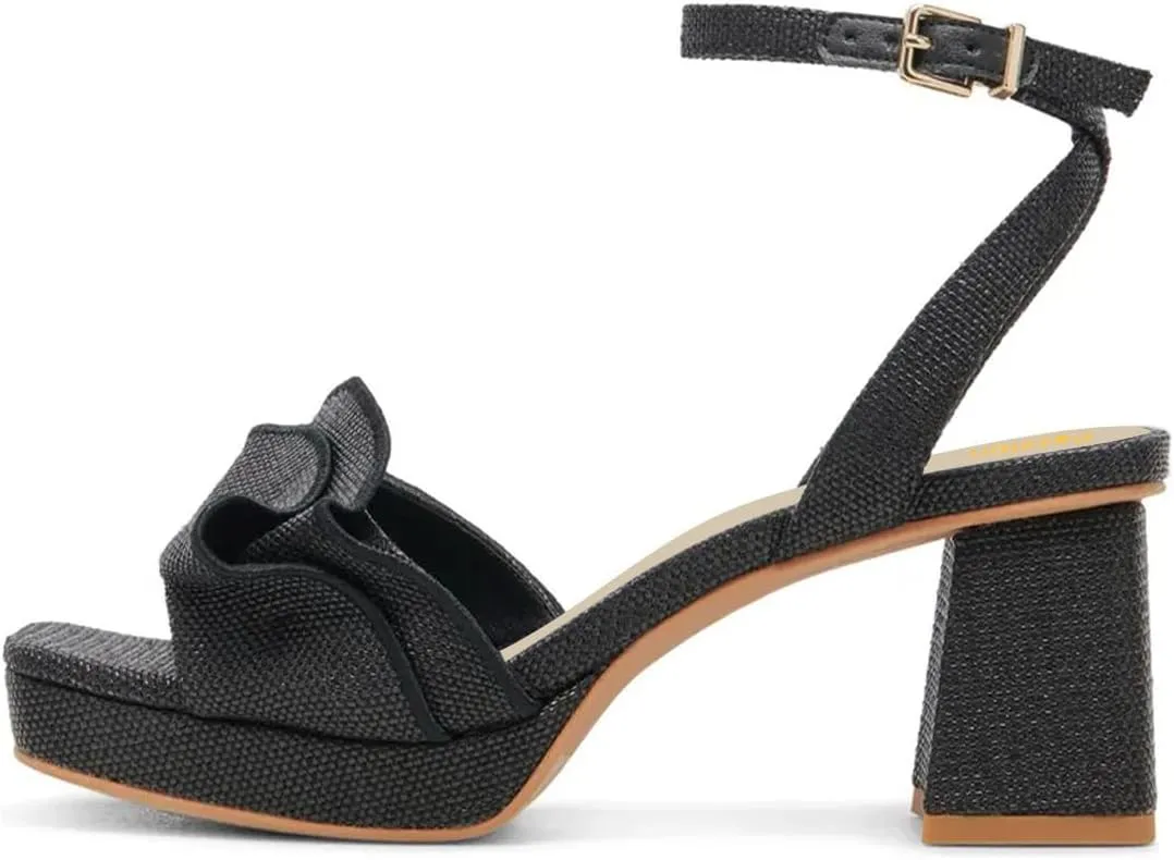 Pazzion Women Platform Square Toe Pleated Ruffle Sandal Block High Heel Strap Buckle Pumps Sexy Club Prom Casual Shoes Size 4-16 US