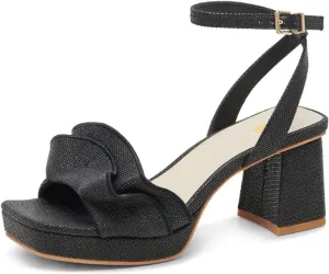 Pazzion Women Platform Square Toe Pleated Ruffle Sandal Block High Heel Strap Buckle Pumps Sexy Club Prom Casual Shoes Size 4-16 US