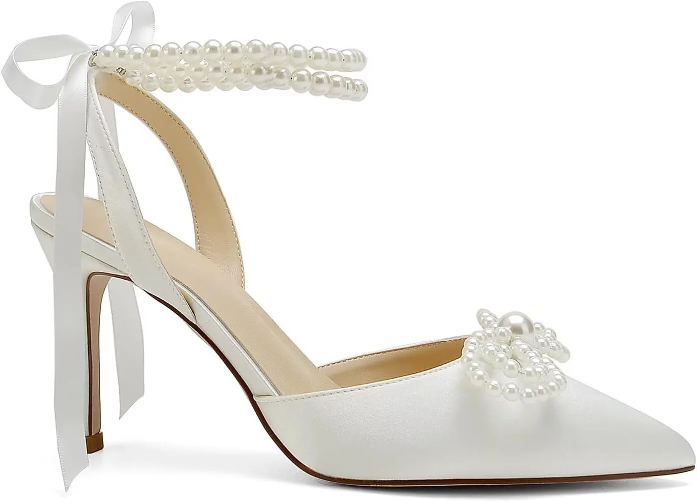 Pearl Heels Wedding Shoes for Bride Bow Wedding Heels Bridal Shoes