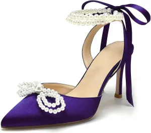 Pearl Heels Wedding Shoes for Bride Bow Wedding Heels Bridal Shoes