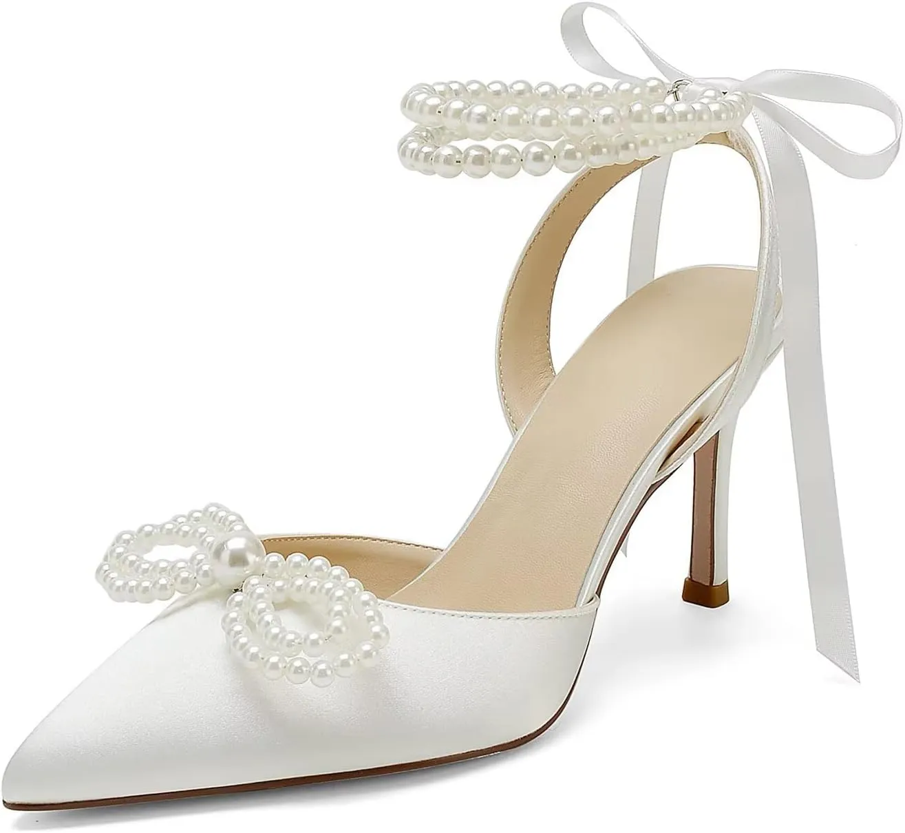 Pearl Heels Wedding Shoes for Bride Bow Wedding Heels Bridal Shoes
