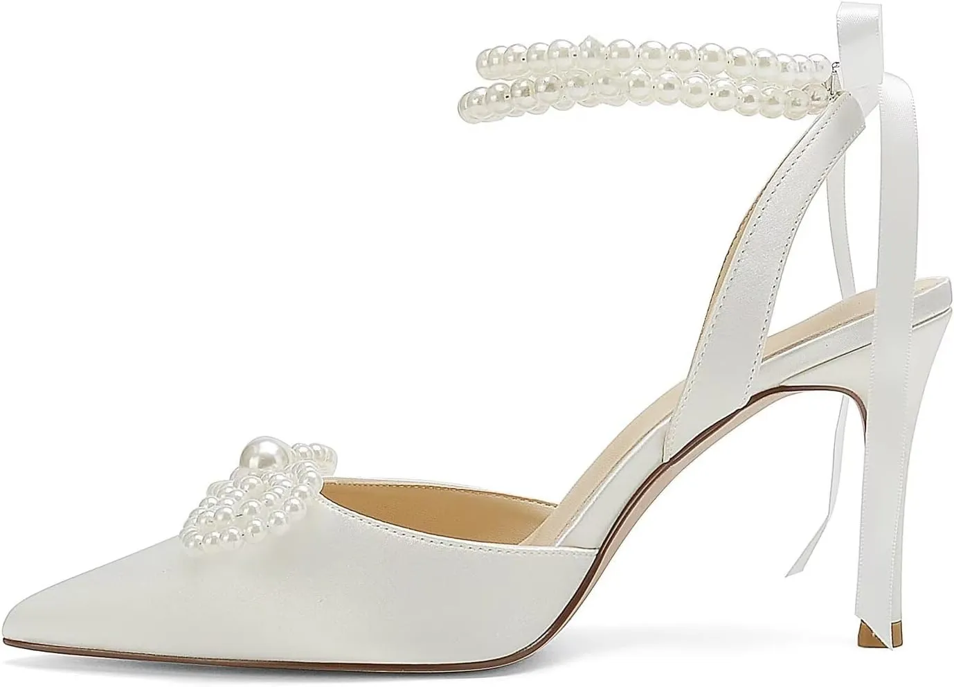 Pearl Heels Wedding Shoes for Bride Bow Wedding Heels Bridal Shoes