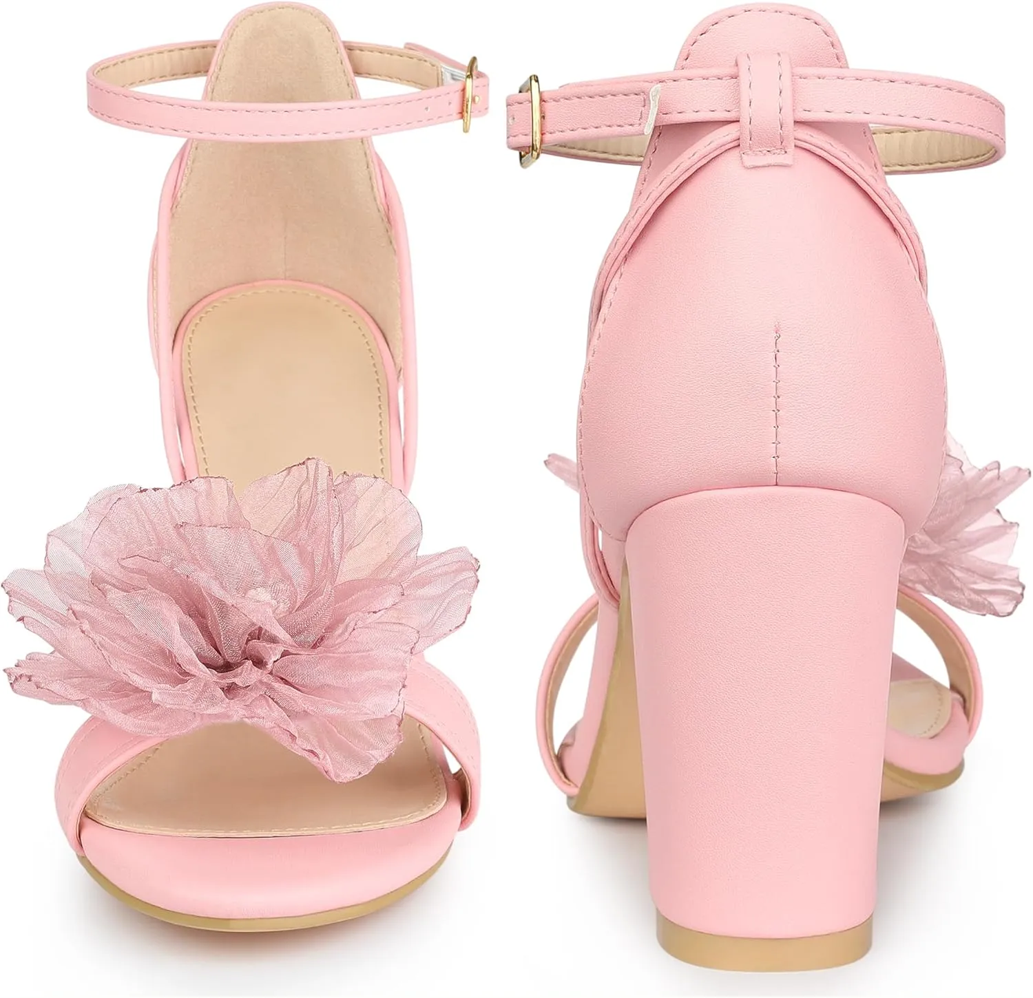 Perphy Flower Open Toe Ankle Strap Block High Heel Sandals for Women