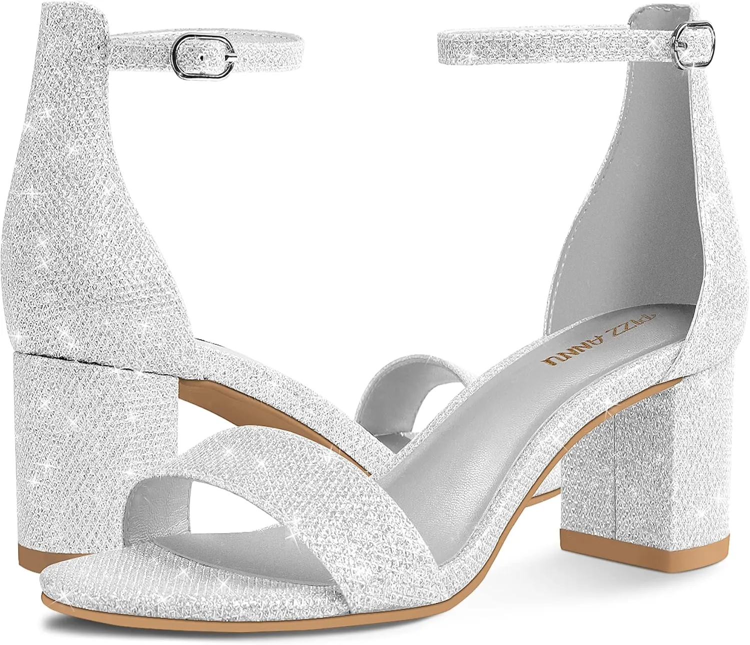 PIZZ ANNU Women's Low Block Chunky Heels Sandals Comfortable Open Toe Ankle Strap Party Dress Pump Shoes Strappy Buckle Heeled Sandal with 2 Inches Tall Thick Heel Design