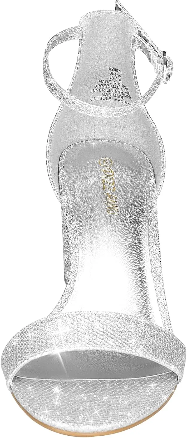 PIZZ ANNU Women's Low Block Chunky Heels Sandals Comfortable Open Toe Ankle Strap Party Dress Pump Shoes Strappy Buckle Heeled Sandal with 2 Inches Tall Thick Heel Design