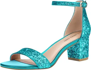 PIZZ ANNU Women's Low Block Chunky Heels Sandals Comfortable Open Toe Ankle Strap Party Dress Pump Shoes Strappy Buckle Heeled Sandal with 2 Inches Tall Thick Heel Design