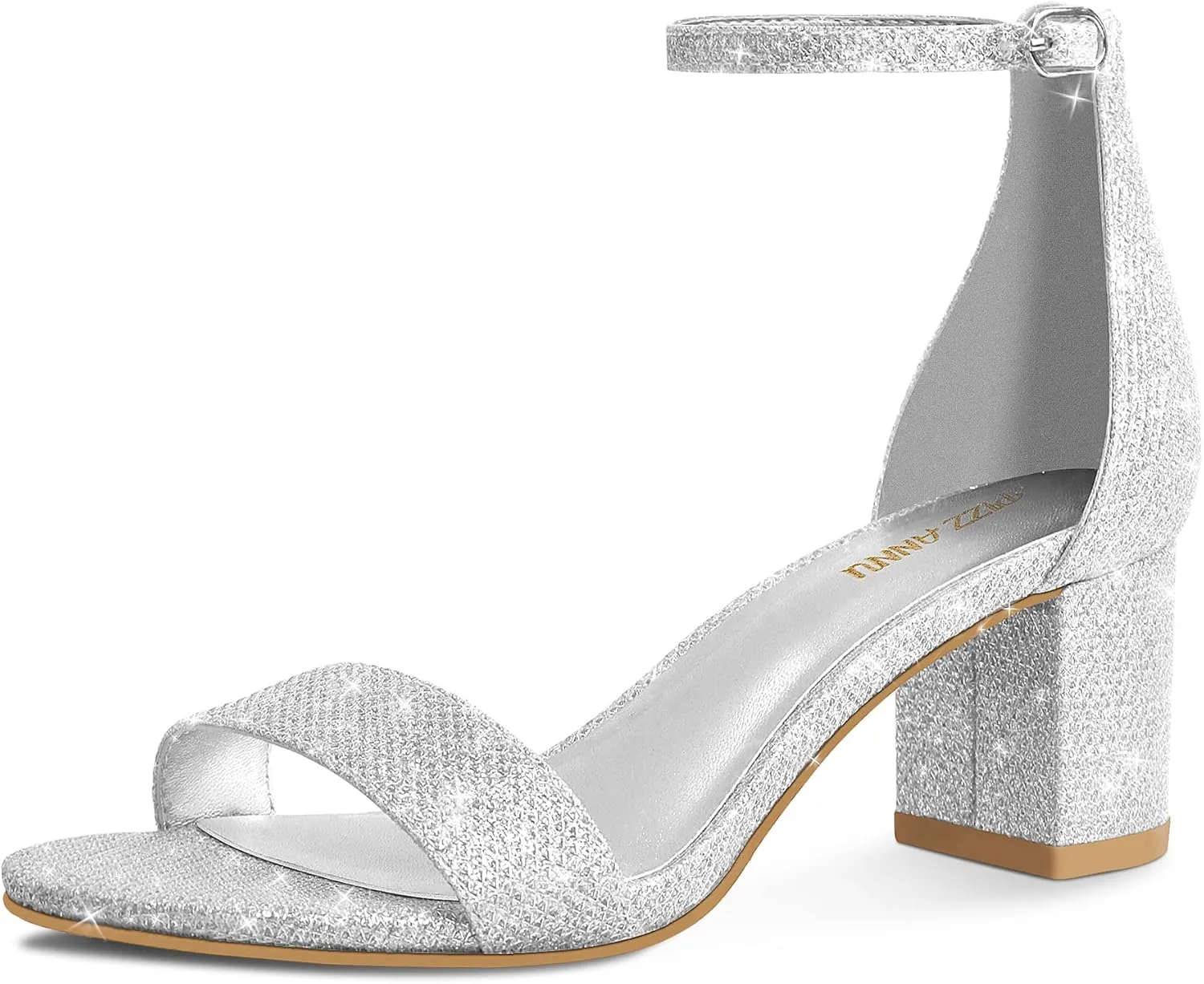 PIZZ ANNU Women's Low Block Chunky Heels Sandals Comfortable Open Toe Ankle Strap Party Dress Pump Shoes Strappy Buckle Heeled Sandal with 2 Inches Tall Thick Heel Design