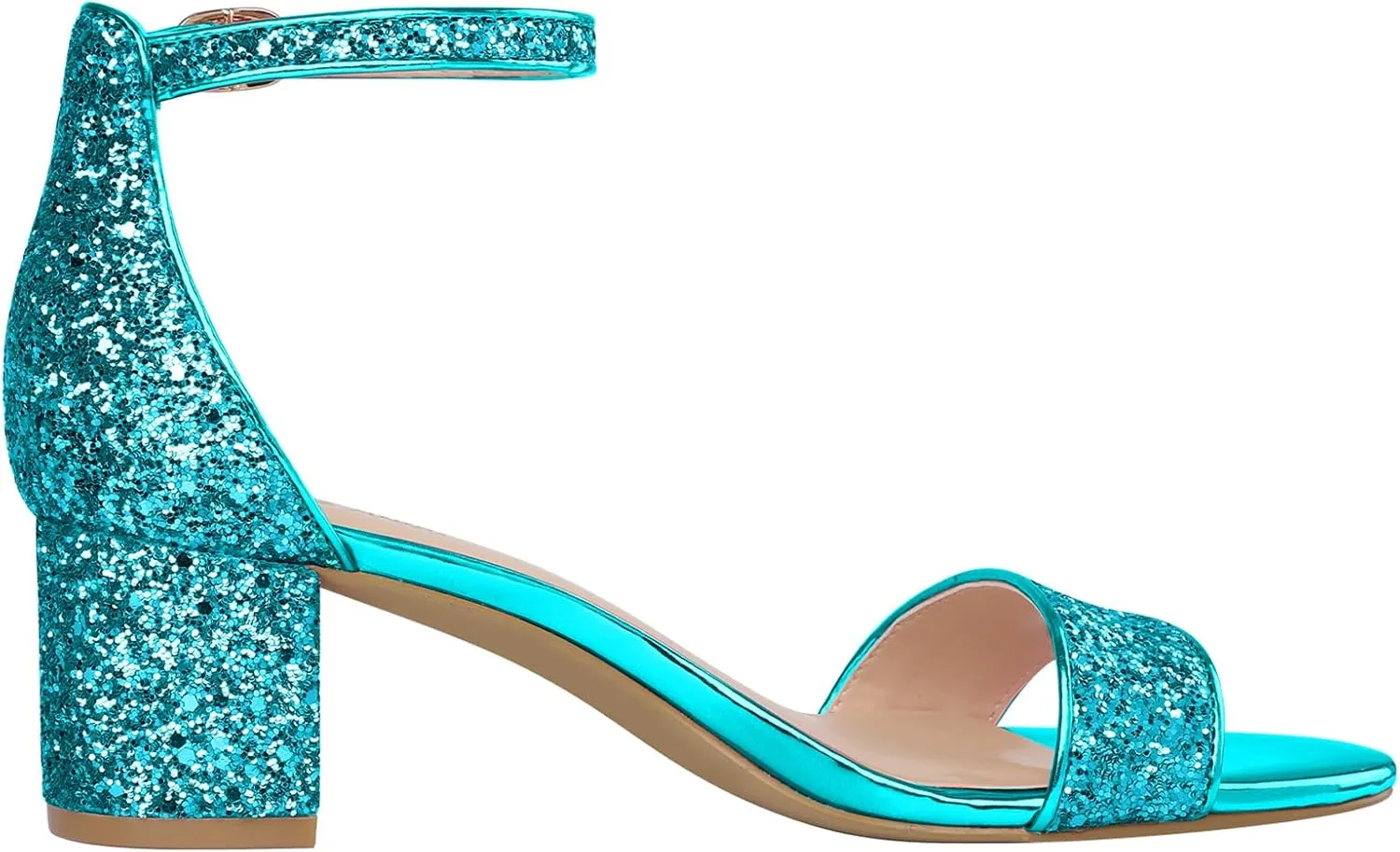 PIZZ ANNU Women's Low Block Chunky Heels Sandals Comfortable Open Toe Ankle Strap Party Dress Pump Shoes Strappy Buckle Heeled Sandal with 2 Inches Tall Thick Heel Design