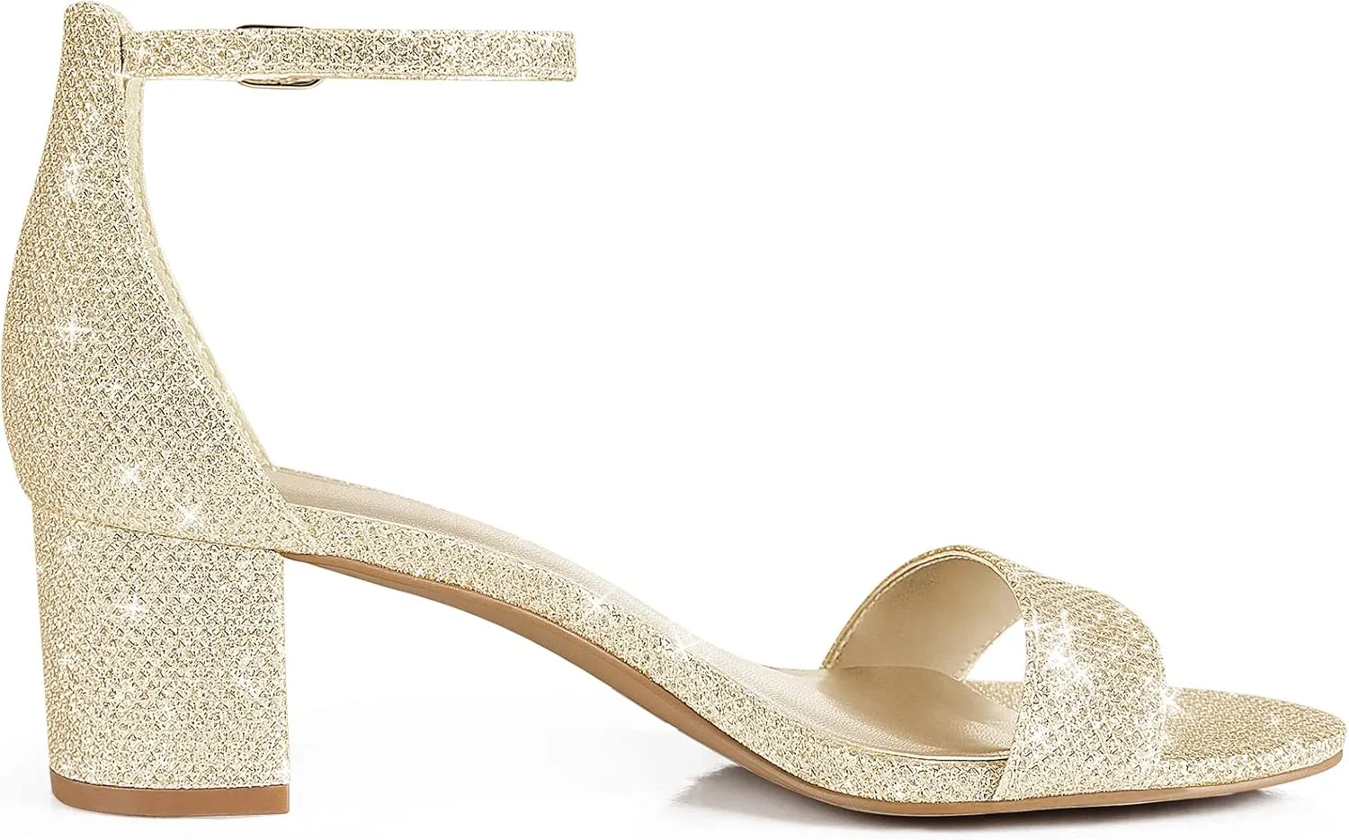PIZZ ANNU Women's Low Block Chunky Heels Sandals Comfortable Open Toe Ankle Strap Party Dress Pump Shoes Strappy Buckle Heeled Sandal with 2 Inches Tall Thick Heel Design