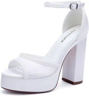 Platform Heels Wedding Shoes for Bride Ankle Strap Bridal Heeled Sandals Wedding Heels