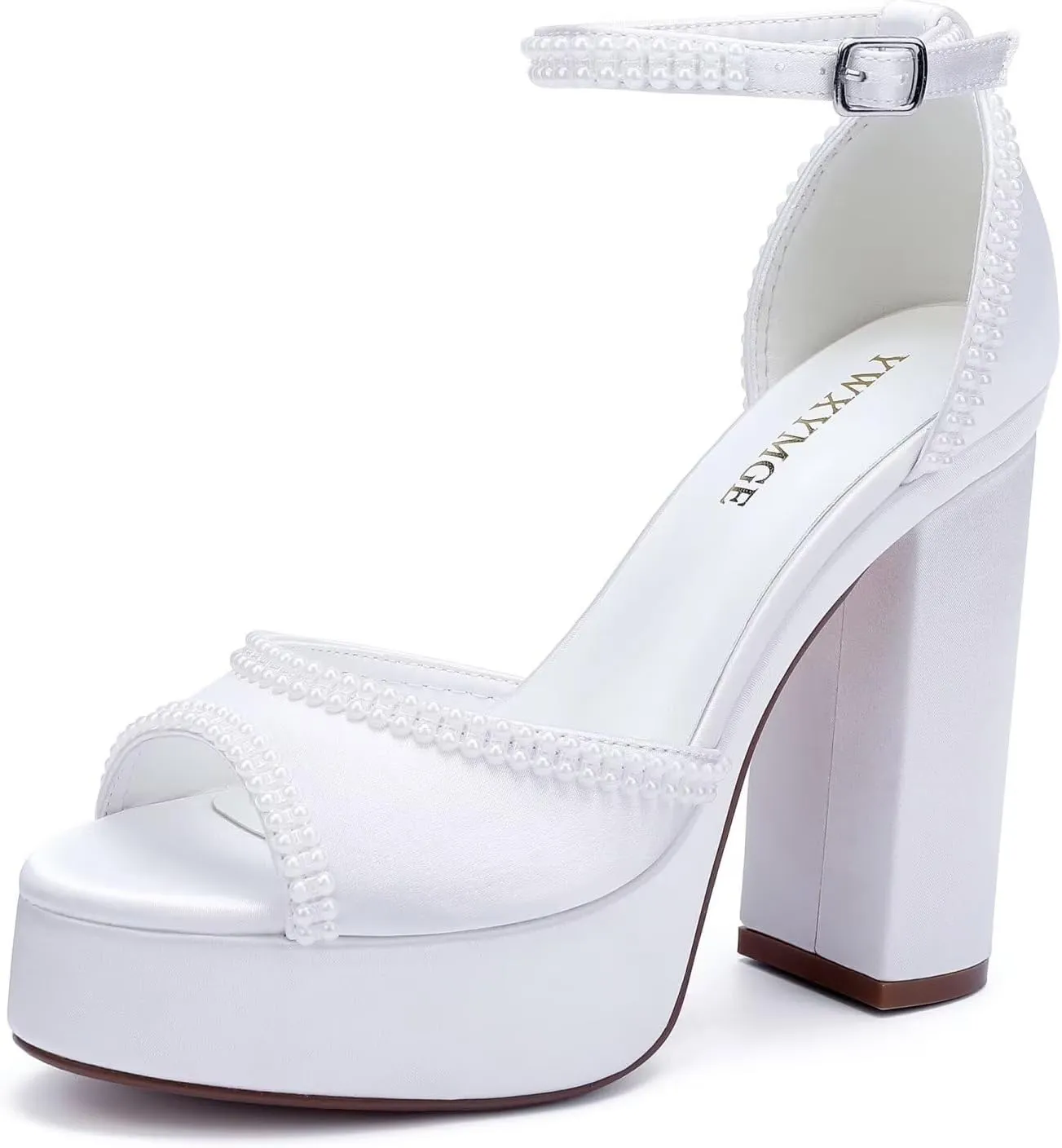 Platform Heels Wedding Shoes for Bride Ankle Strap Bridal Heeled Sandals Wedding Heels
