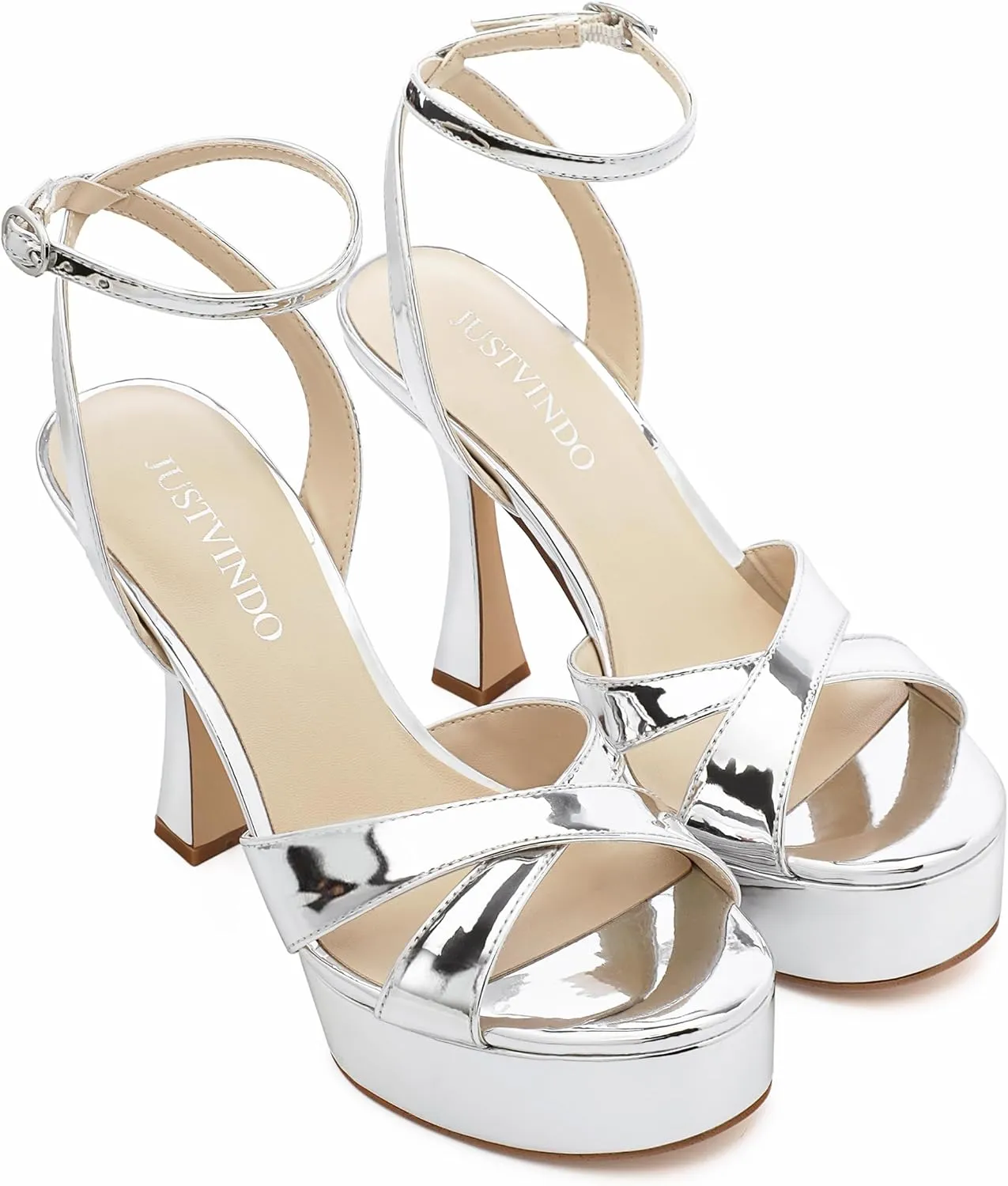Platform High Heels for Women, Open Toe Ankle Strap Sexy Heeled Sandals for Wedding Party Dress