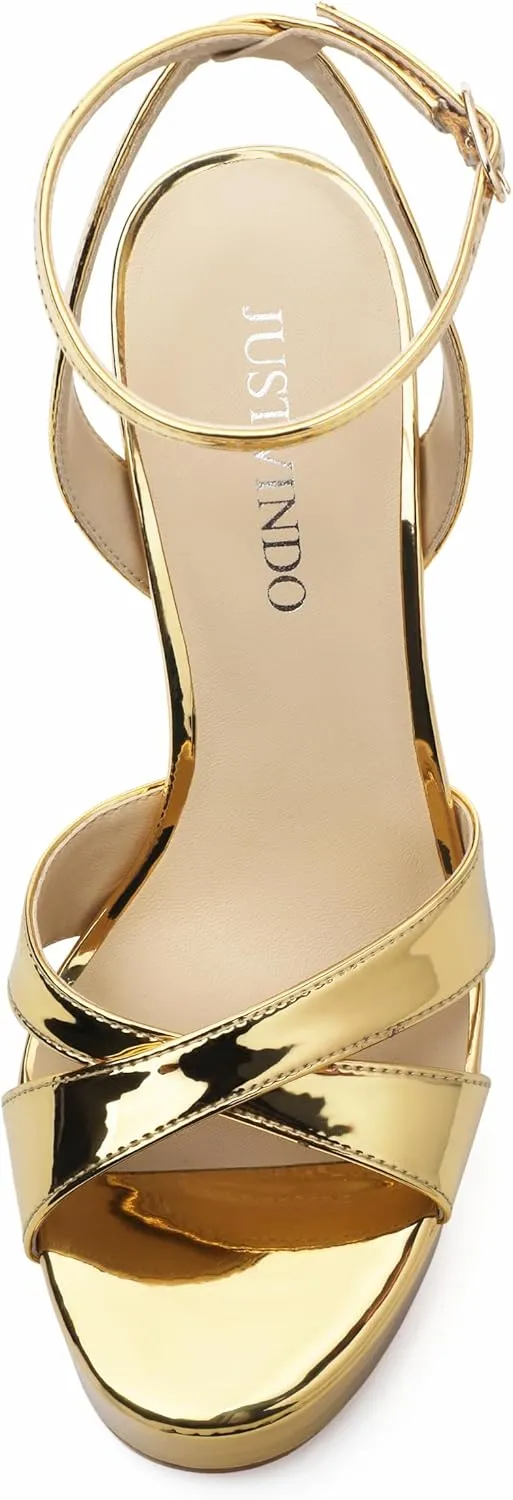 Platform High Heels for Women, Open Toe Ankle Strap Sexy Heeled Sandals for Wedding Party Dress