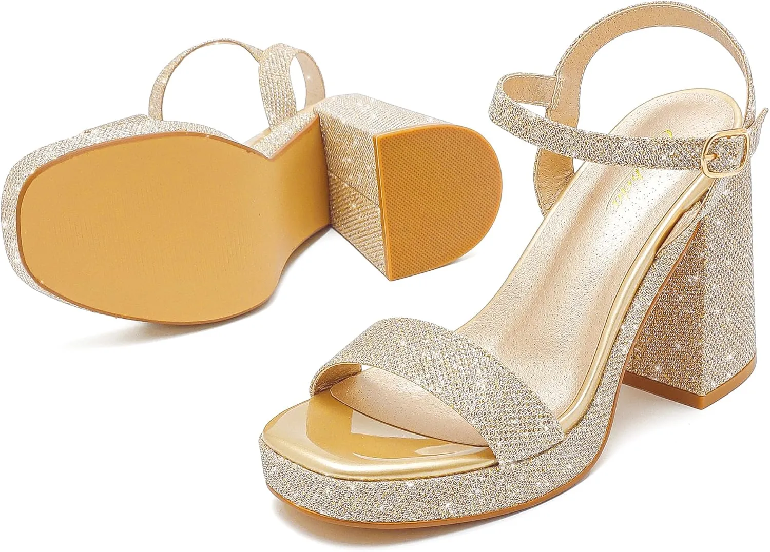 Platform Sandals Women Fashion Block Chunky Heeled Sandals Open Toe High Heels Evening Wedding Party Prom Dance Summer Ankle Strap Dress Shoes