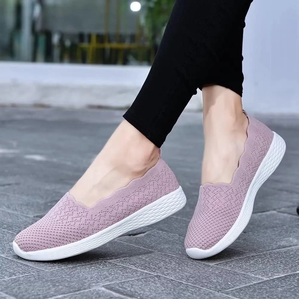 poemlady Women's Slip on Loafer Shoes - Mesh Casual Ballet Flat Nurse Walking Sneakers Knit Round Toe Memory Foam Casual Shoes