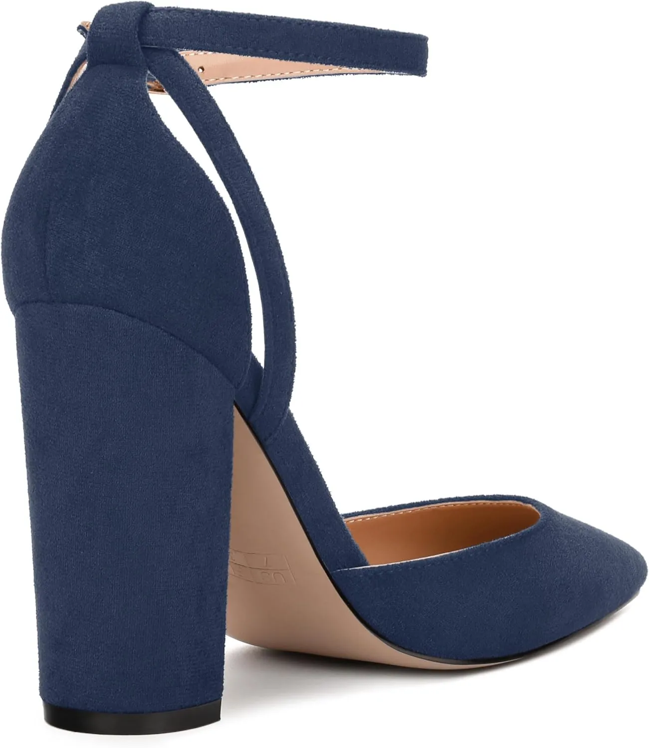 Pointed Toe Pumps - Fashion Ankle Strap Closed Toe Heels, Chunky Heels for Women