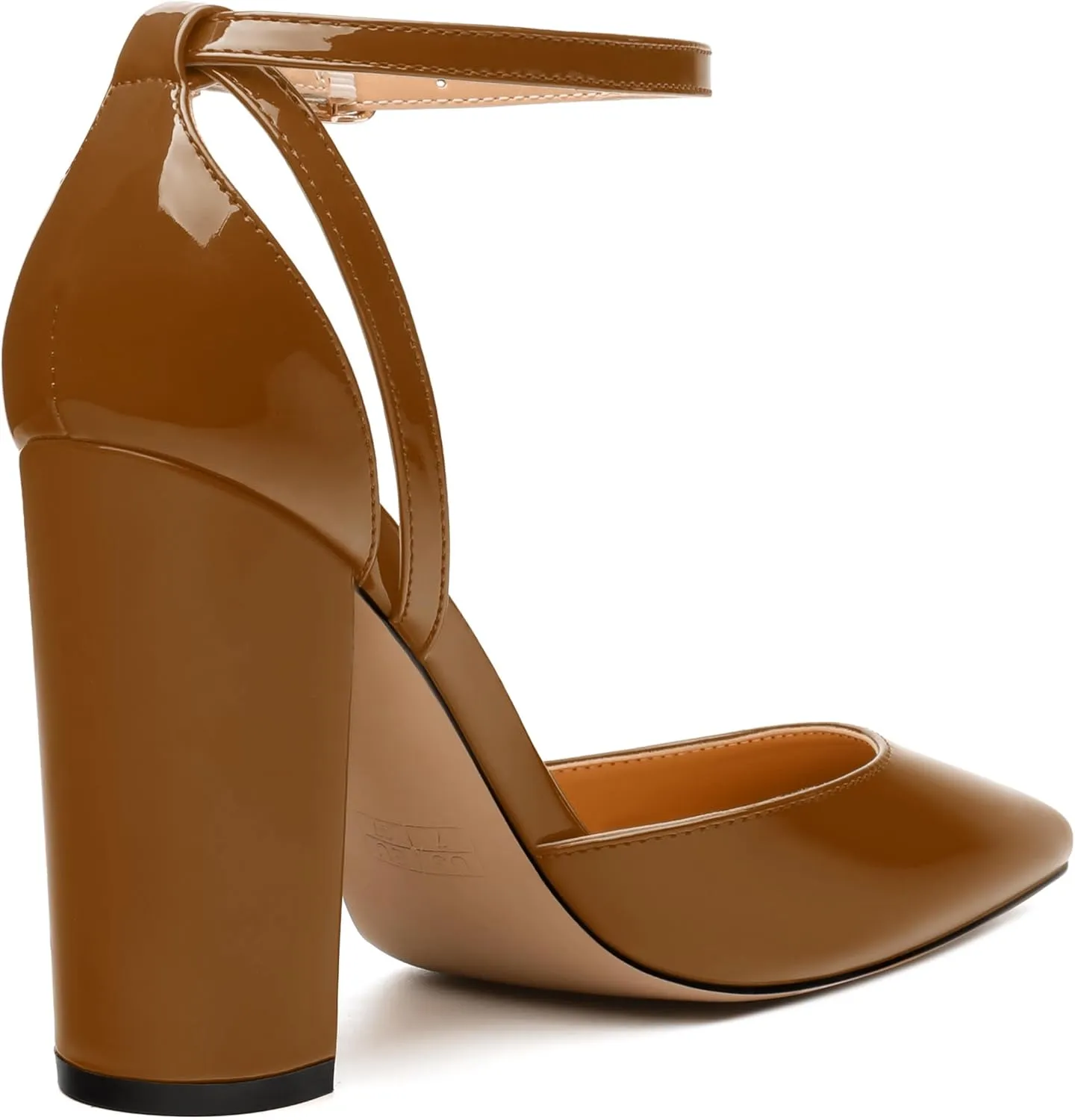 Pointed Toe Pumps - Fashion Ankle Strap Closed Toe Heels, Chunky Heels for Women