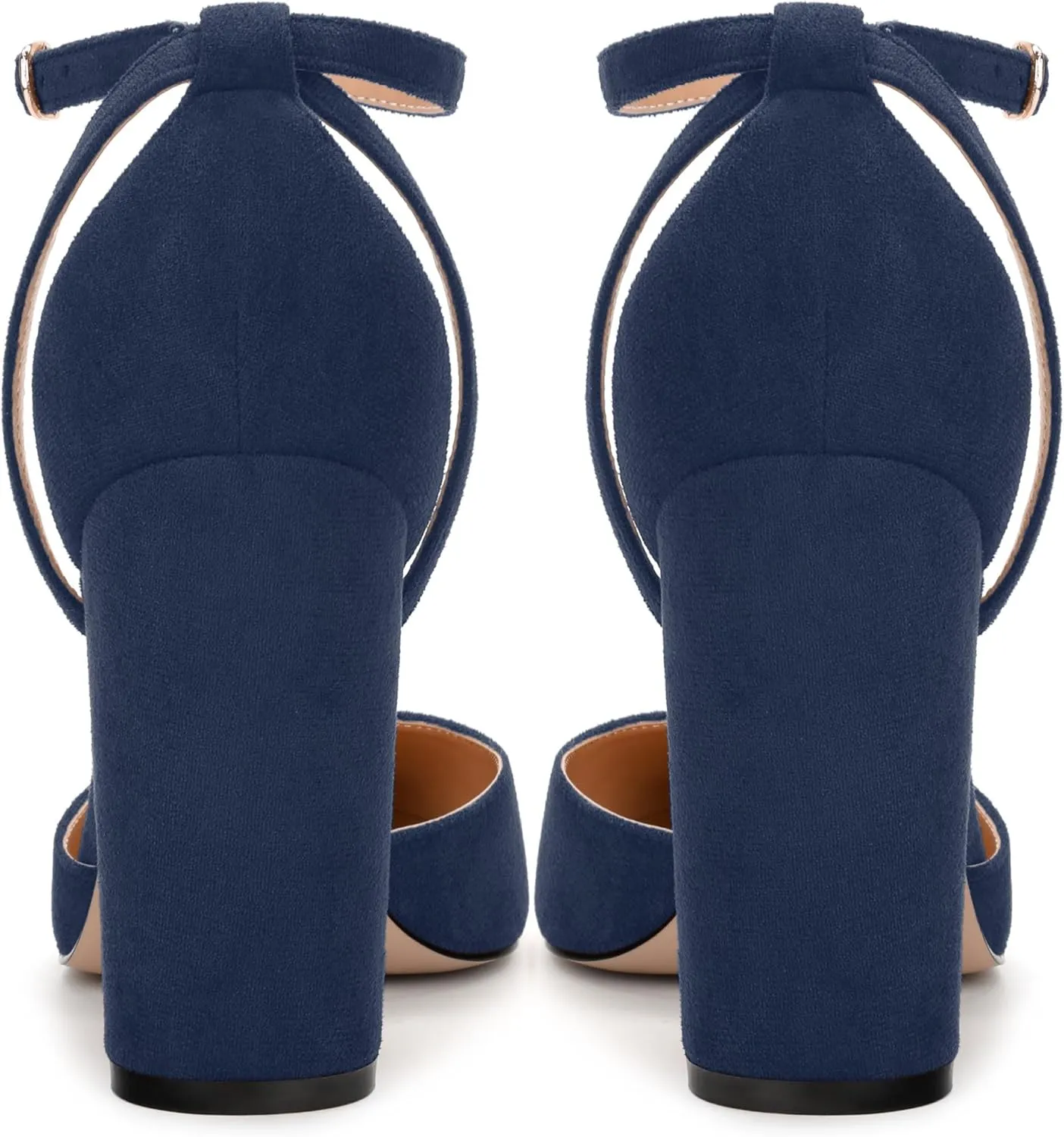 Pointed Toe Pumps - Fashion Ankle Strap Closed Toe Heels, Chunky Heels for Women