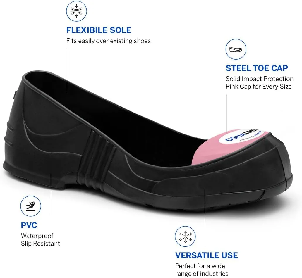 PTL Women's Steel Toe Shoe Covers - Slip-Resistant PVC Safety Overshoes, Pink
