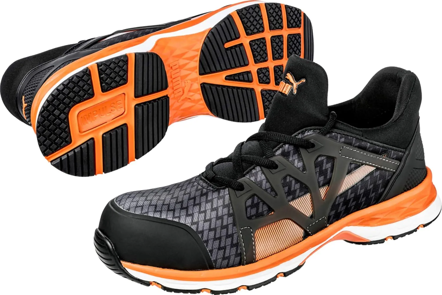 PUMA Men's Rush 20 Mid Industrial Shoe, Black-Orange, 10