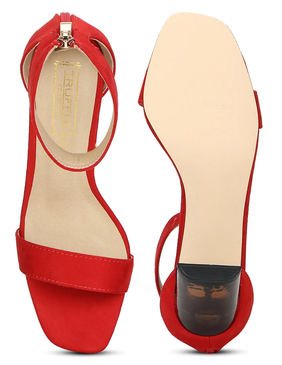 Red Micro Ankle Strap Slim Block Heel