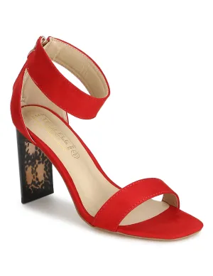Red Micro Ankle Strap Slim Block Heel