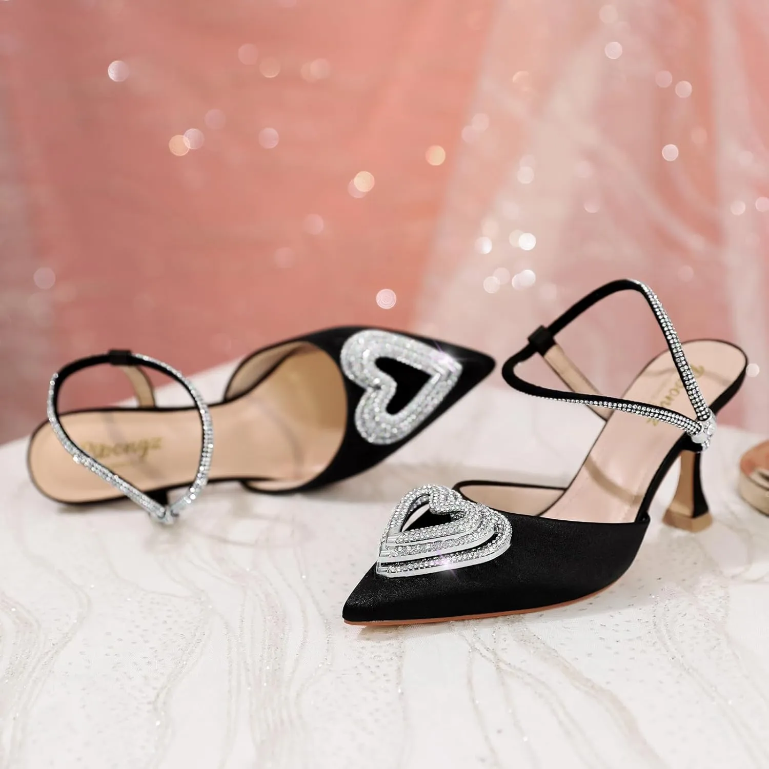 RIBONGZ Women's Wedding Shoes Glitter Sparkly Pointed Toe Strappy High Heels Sexy Ankle Strap Pumps Bridal Party Work Dress Shoes