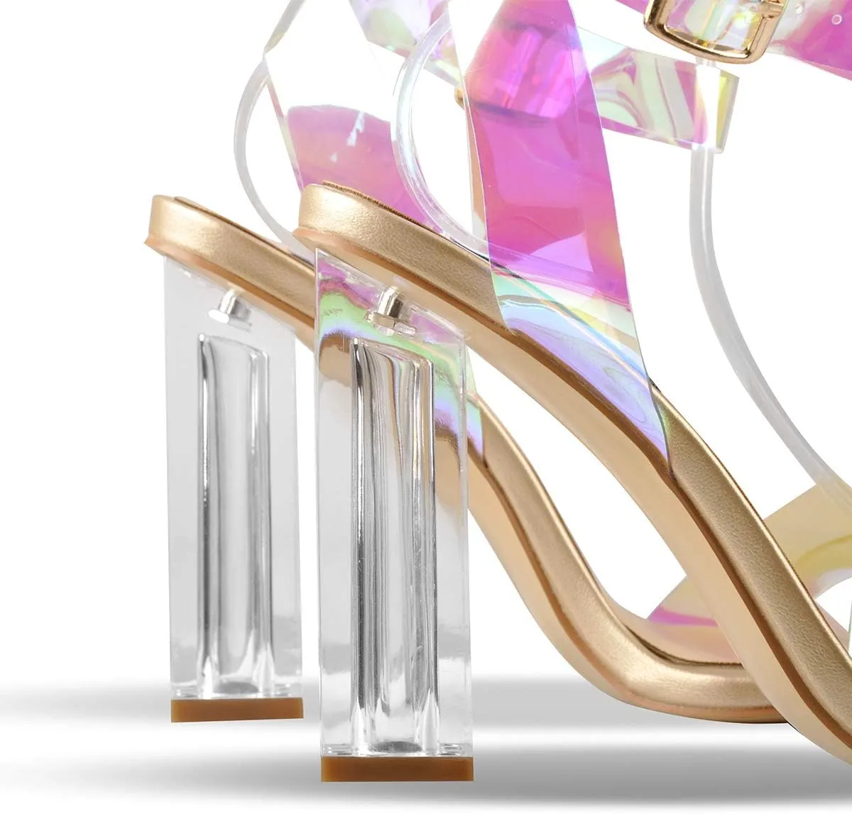 Richealnana Women's Clear Rhinestones Heels for Women Stiletto Heels Ankle Strap Sandals