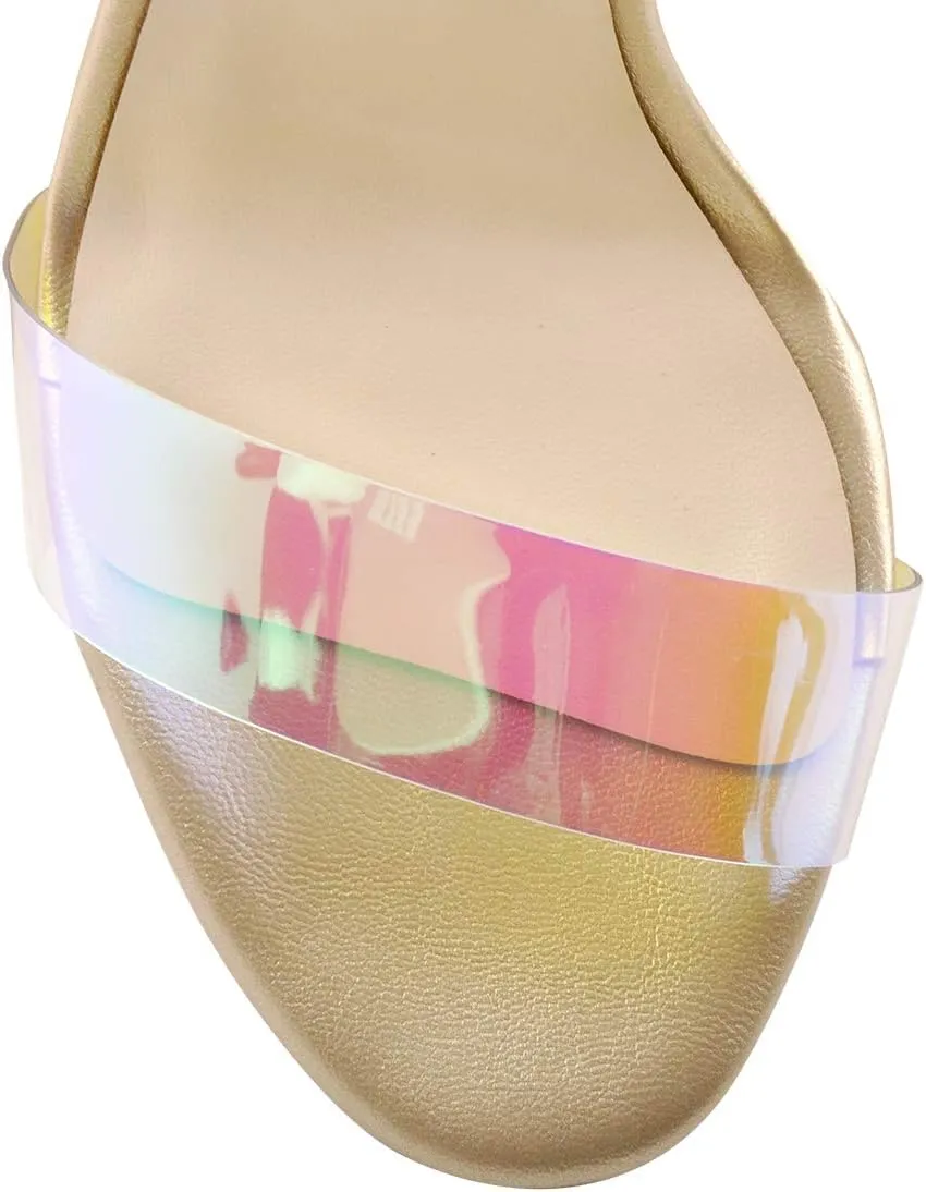 Richealnana Women's Clear Rhinestones Heels for Women Stiletto Heels Ankle Strap Sandals