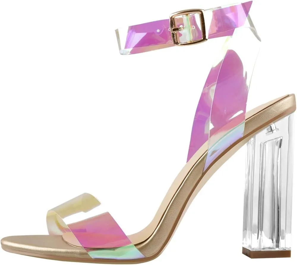 Richealnana Women's Clear Rhinestones Heels for Women Stiletto Heels Ankle Strap Sandals