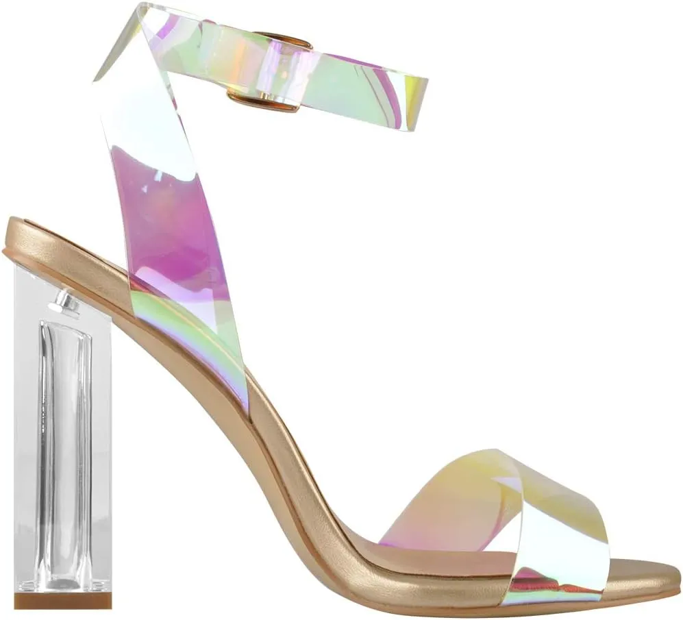 Richealnana Women's Clear Rhinestones Heels for Women Stiletto Heels Ankle Strap Sandals
