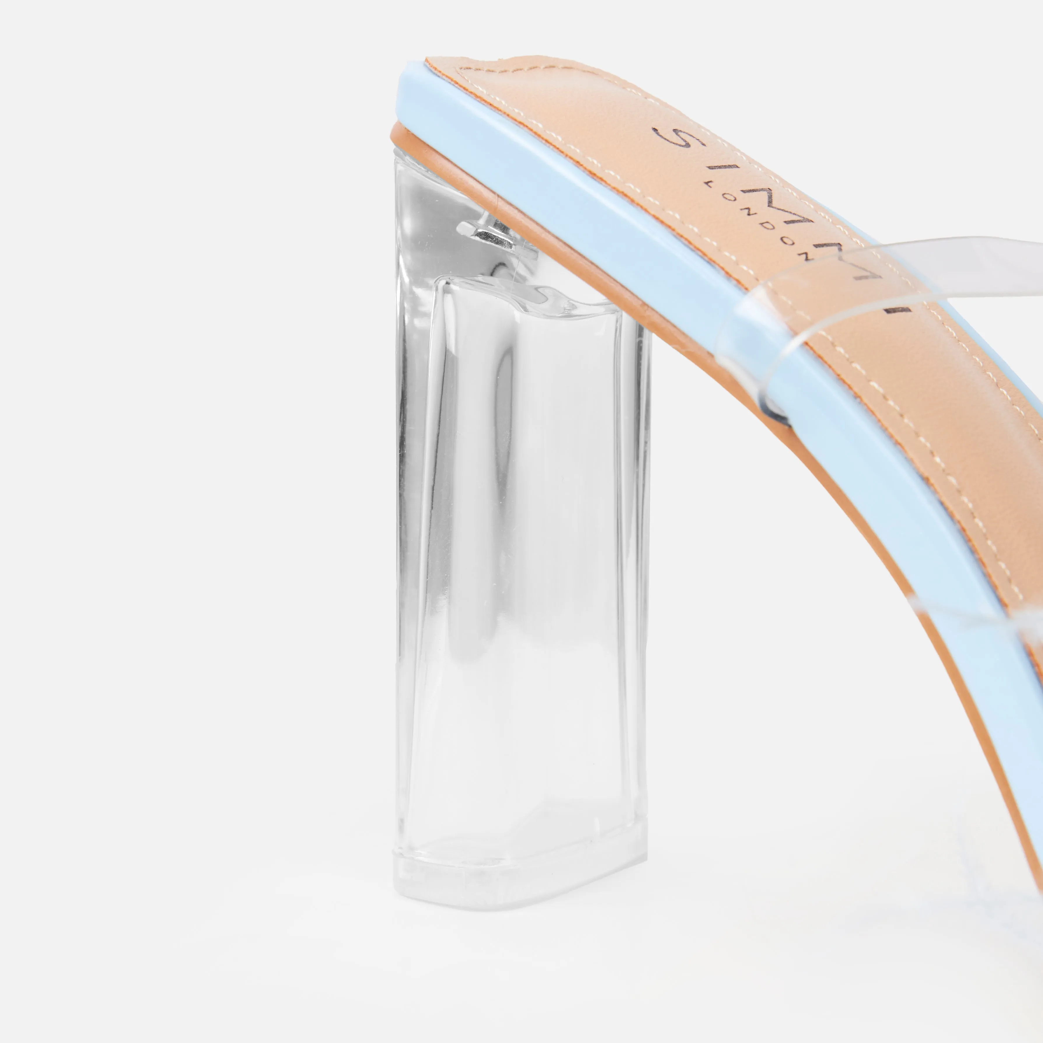 Riley Blue Fluffy Clear Block Heels