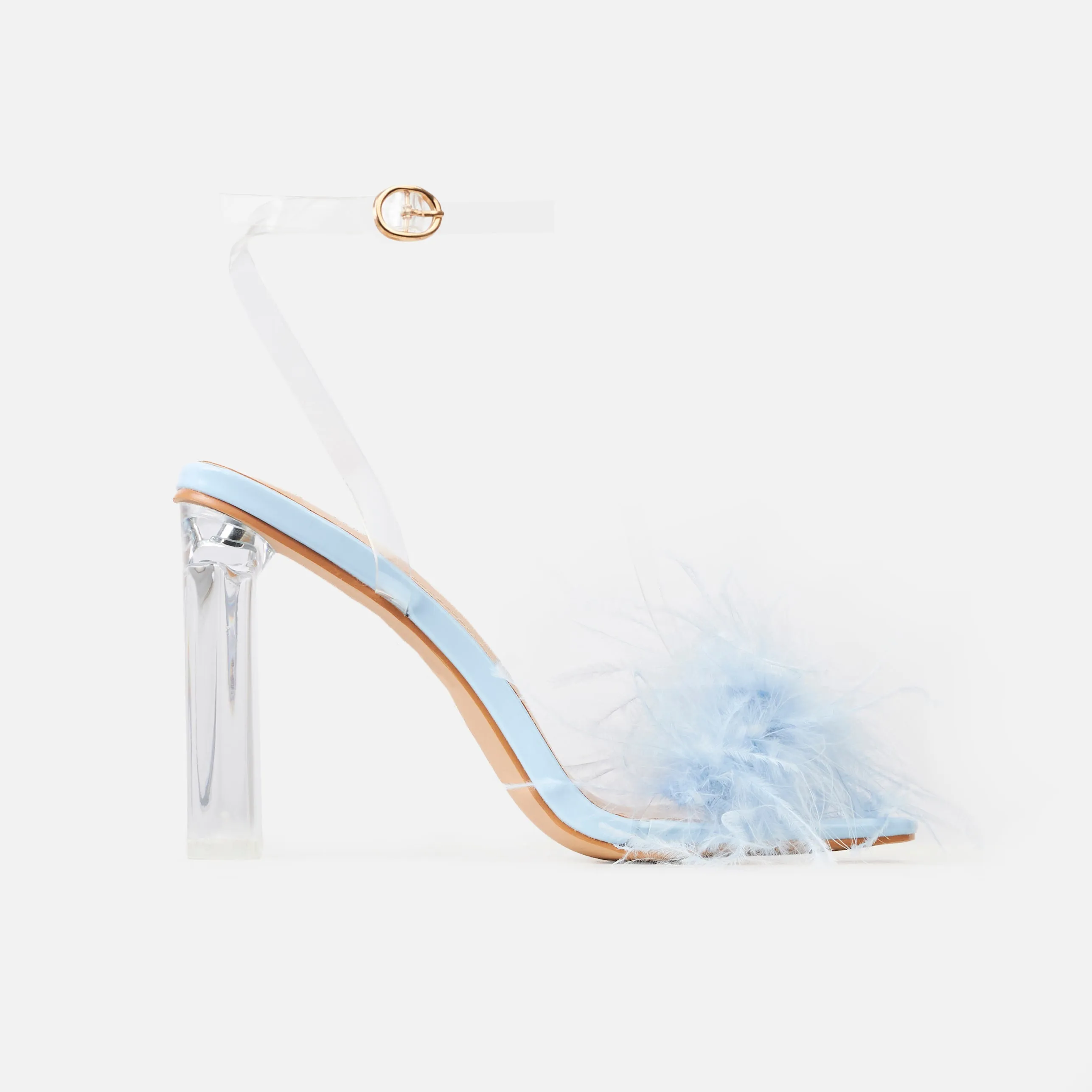 Riley Blue Fluffy Clear Block Heels
