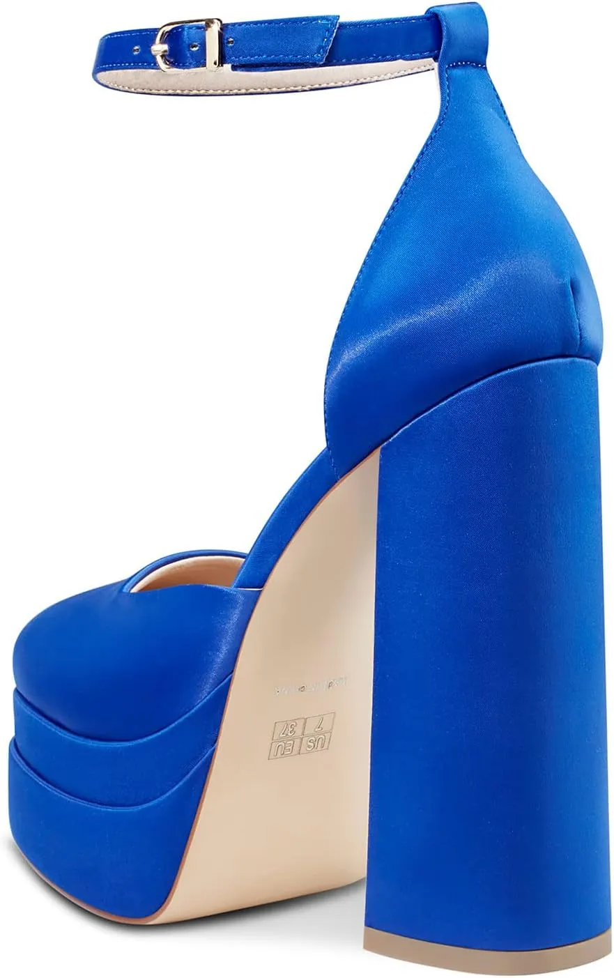 Saekcted Women's High Heels Platform Ankle Strap Pumps Square-Toe Chunky Heel Wedding Party Dress Sexy Shoes