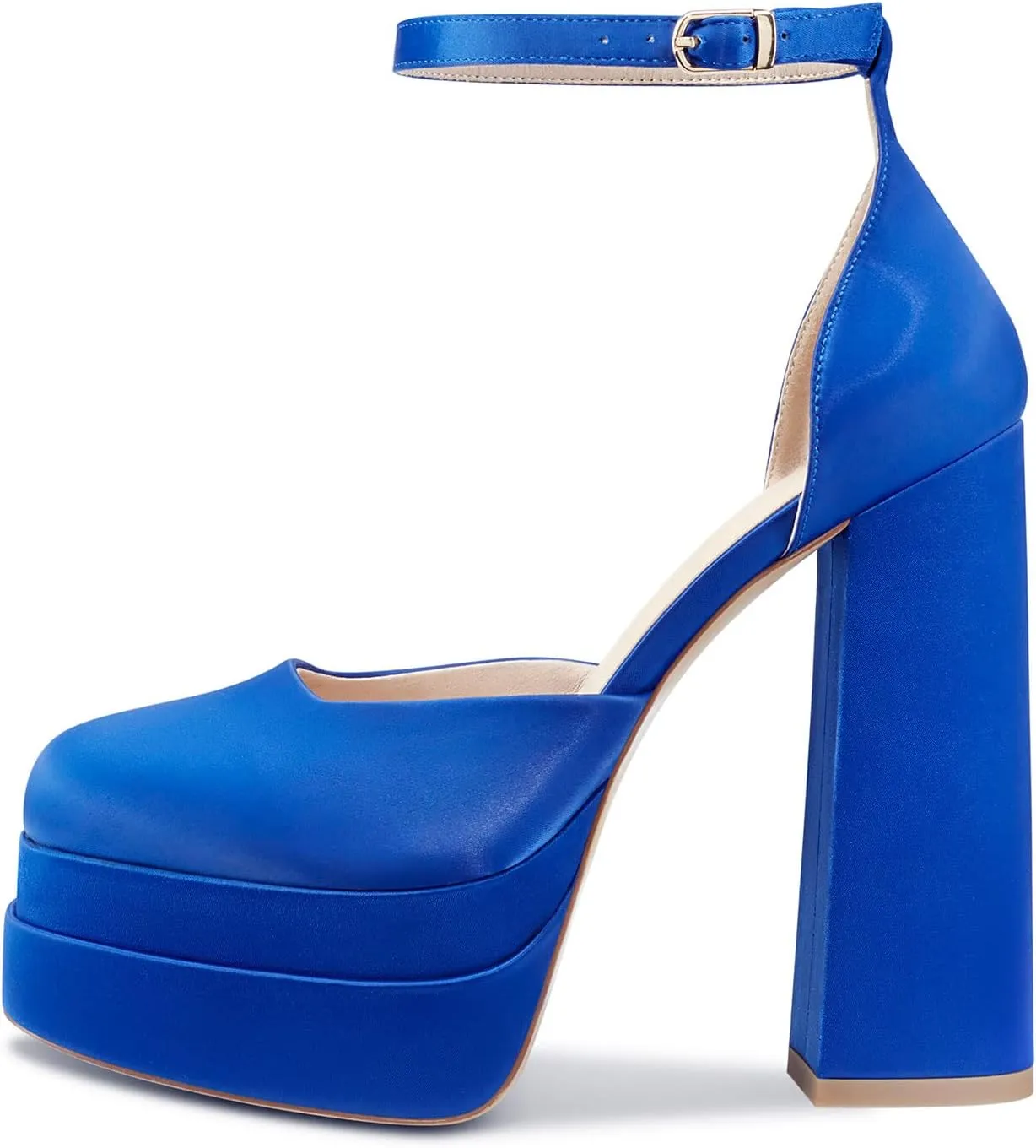 Saekcted Women's High Heels Platform Ankle Strap Pumps Square-Toe Chunky Heel Wedding Party Dress Sexy Shoes