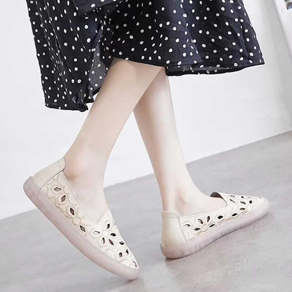 SAILING LU Women's Ballet Flat Round Toe Dress Shoes Casual Anti-Slip Slip On Hollow Rope Loafer