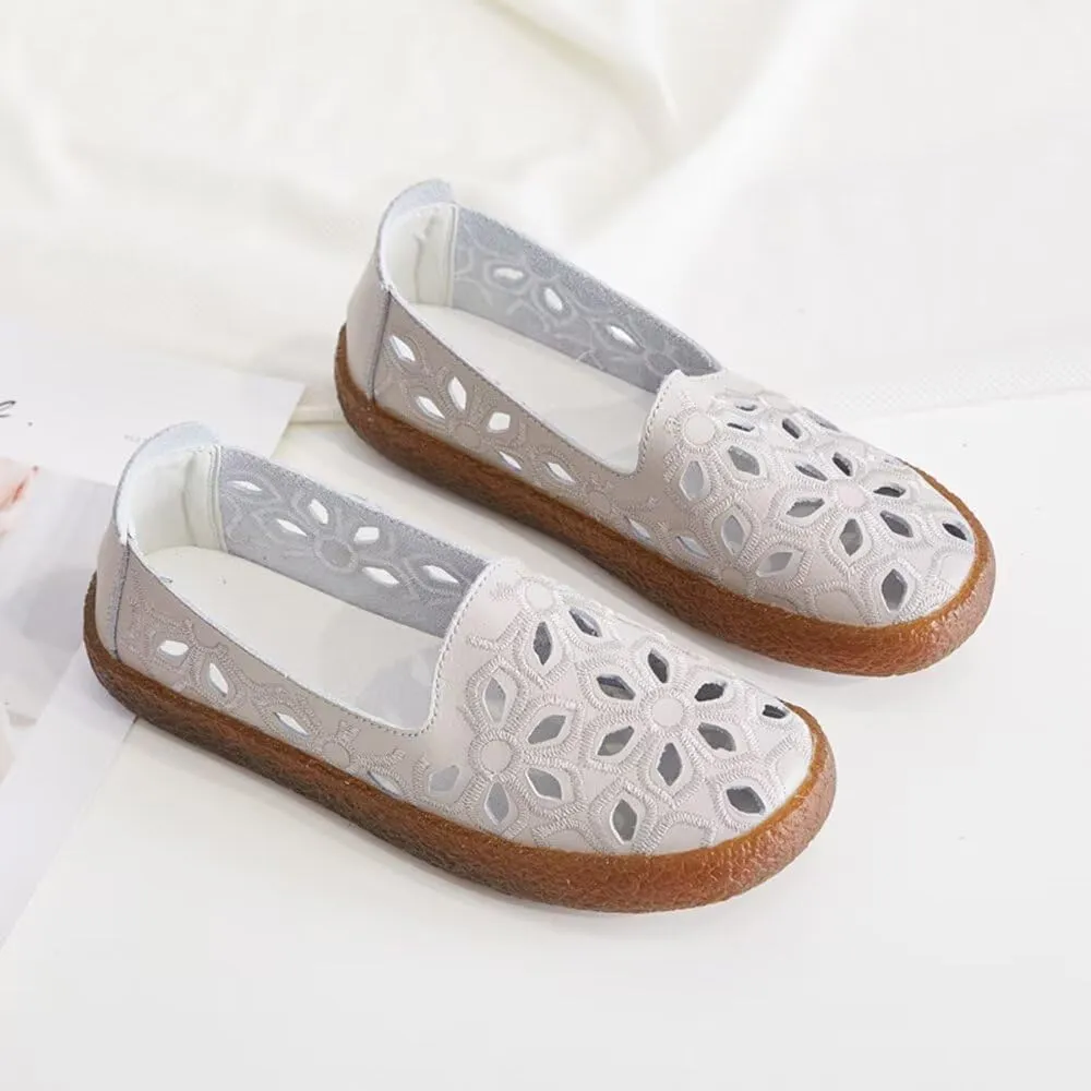SAILING LU Women's Ballet Flat Round Toe Dress Shoes Casual Anti-Slip Slip On Hollow Rope Loafer