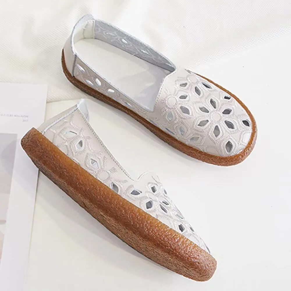 SAILING LU Women's Ballet Flat Round Toe Dress Shoes Casual Anti-Slip Slip On Hollow Rope Loafer
