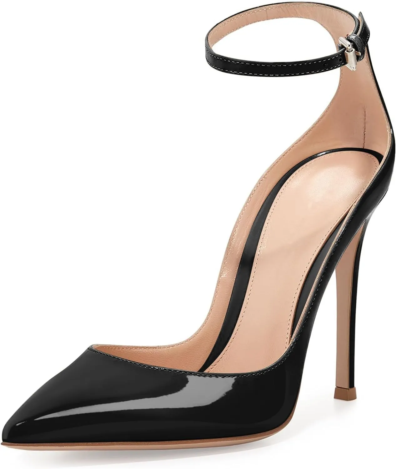 SAMMITOP Women's 100mm High Heel Pumps with Ankle Strap Pointed Toe Party Dress Shoes