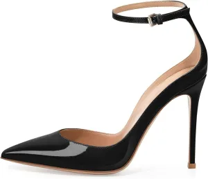 SAMMITOP Women's 100mm High Heel Pumps with Ankle Strap Pointed Toe Party Dress Shoes