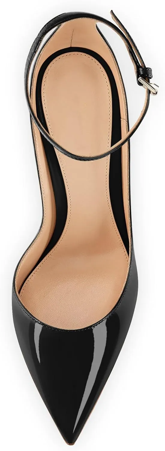SAMMITOP Women's 100mm High Heel Pumps with Ankle Strap Pointed Toe Party Dress Shoes
