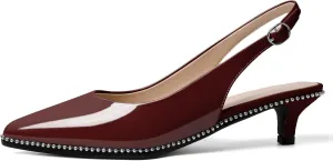 SAMMITOP Women's Slingback Kitten Heels Pointed Toe Low Heel Beaded Pumps with Ankle Strap Wedding Party Dressy Court Patent Shoes