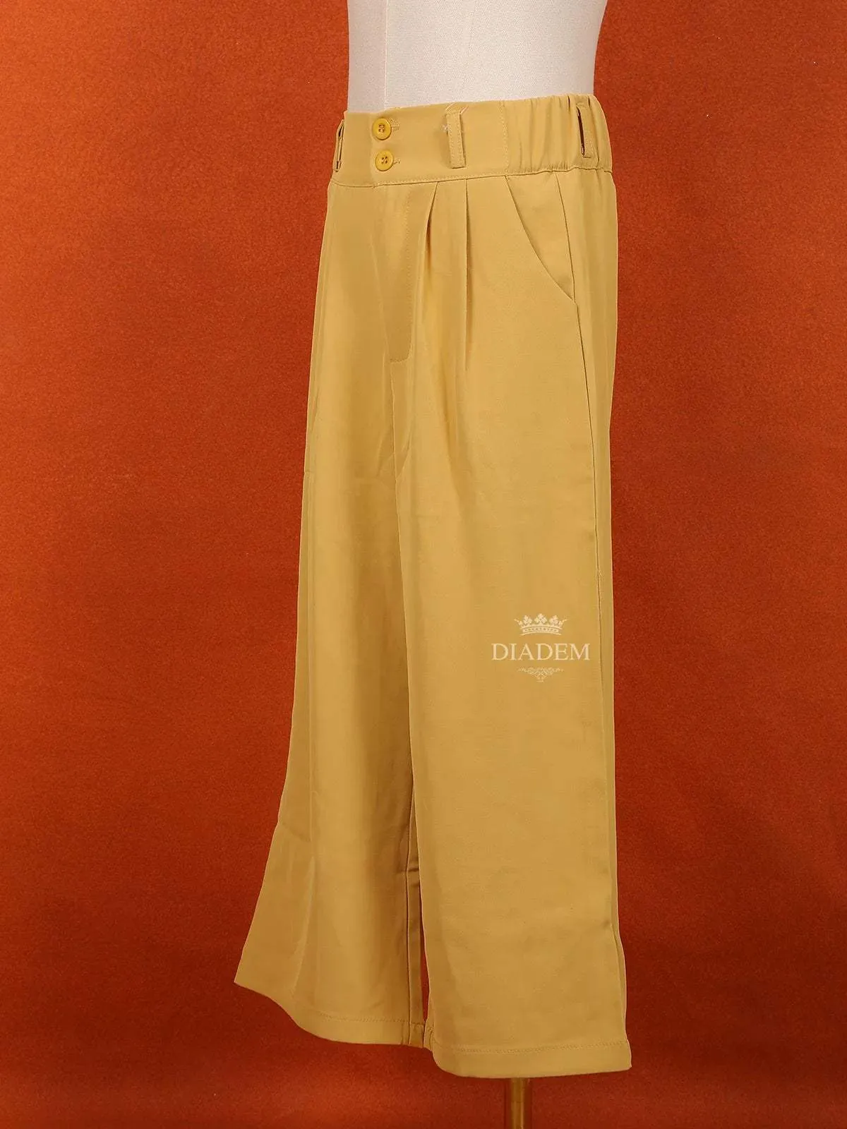 Sandal Yellow Cotton Blend Plain Pant for Girls