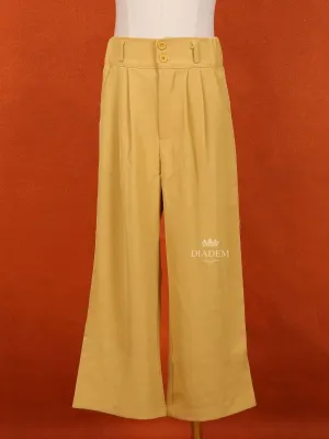 Sandal Yellow Cotton Blend Plain Pant for Girls
