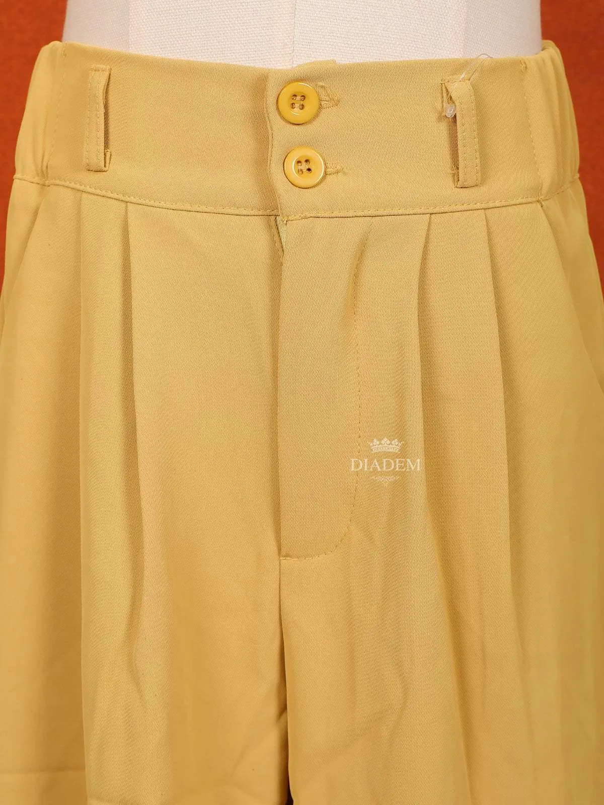 Sandal Yellow Cotton Blend Plain Pant for Girls