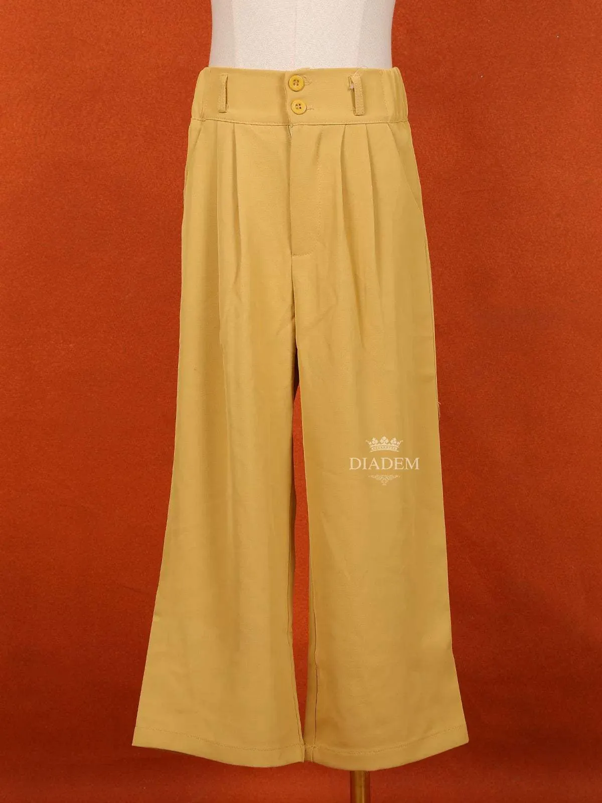 Sandal Yellow Cotton Blend Plain Pant for Girls