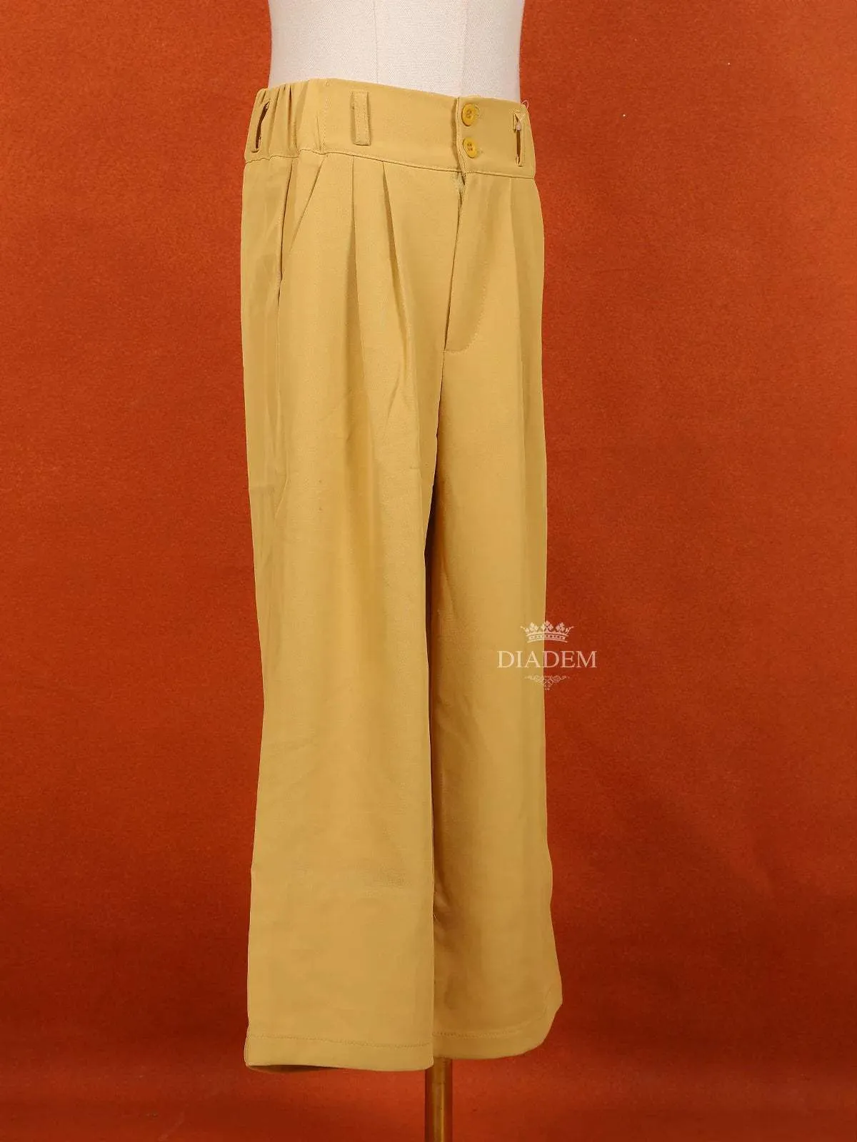 Sandal Yellow Cotton Blend Plain Pant for Girls