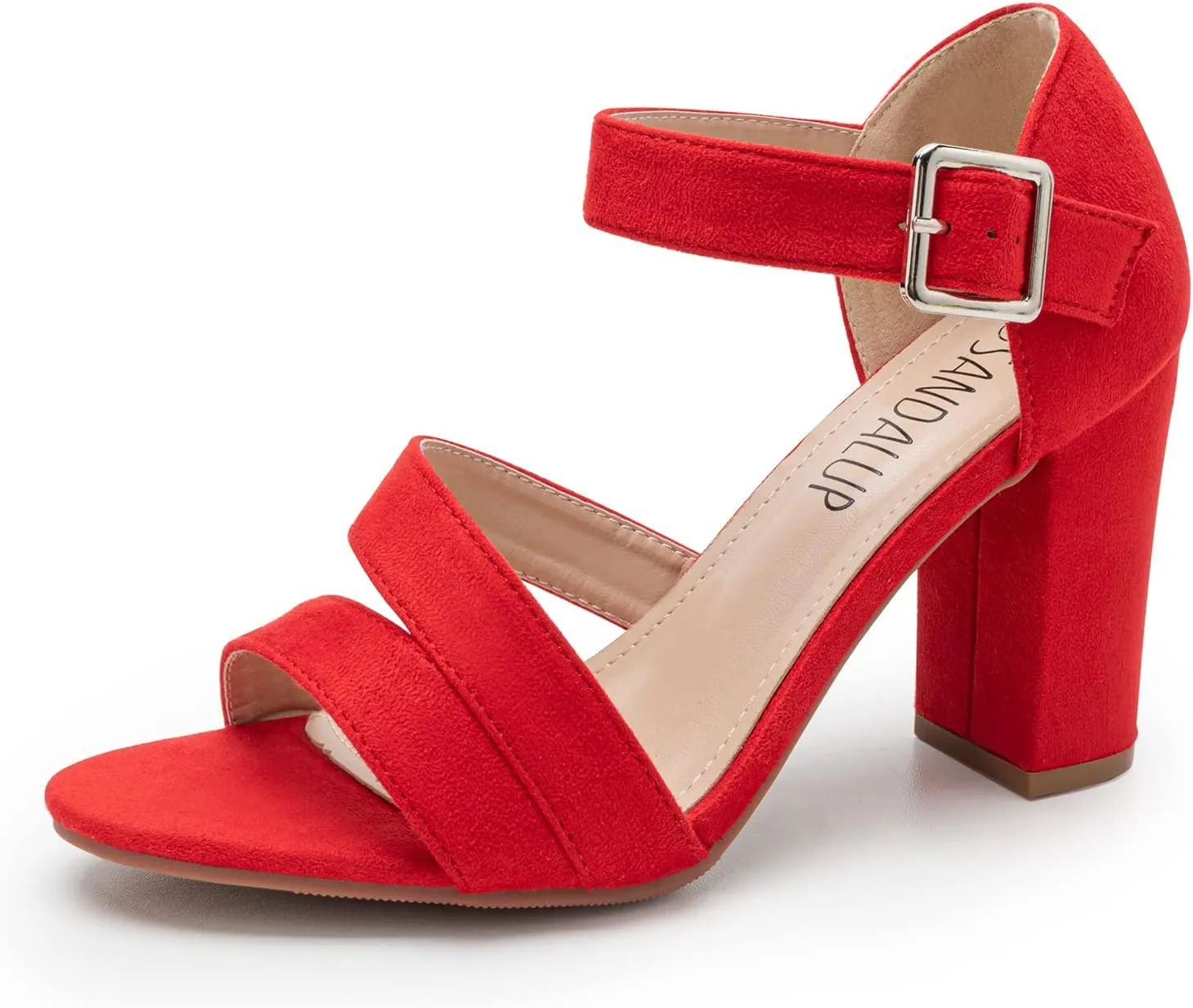 SANDALUP Women's Chunky Block High Heel Sandals with Open Toe Ankle Strap for Dress Wedding Party