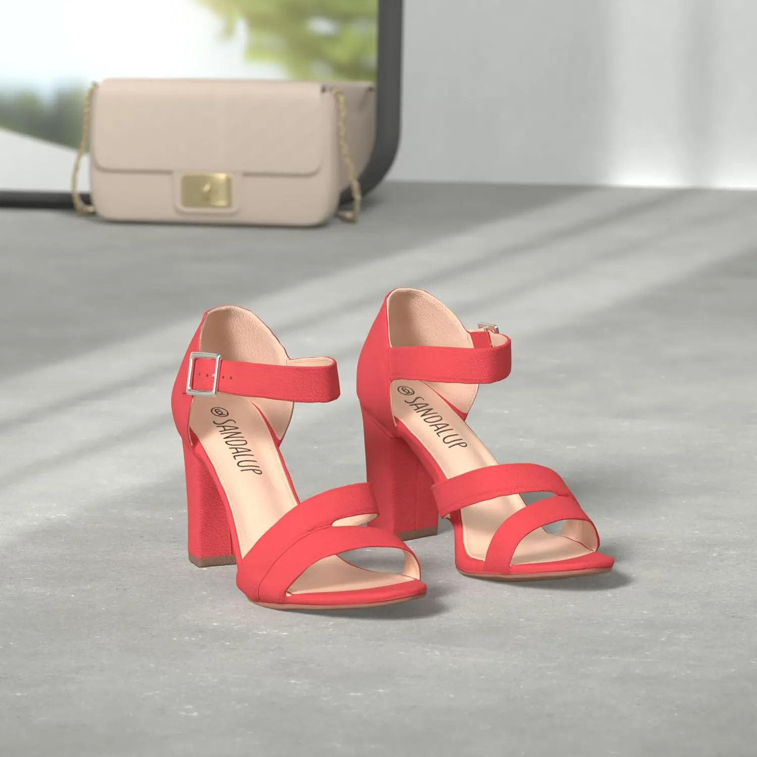 SANDALUP Women's Chunky Block High Heel Sandals with Open Toe Ankle Strap for Dress Wedding Party
