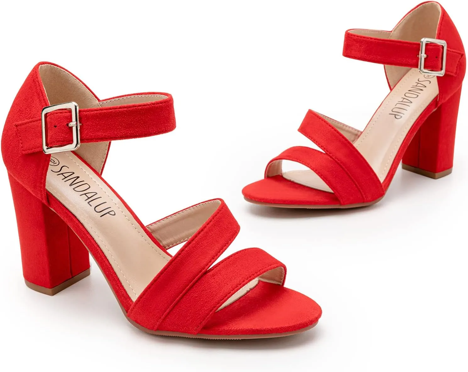 SANDALUP Women's Chunky Block High Heel Sandals with Open Toe Ankle Strap for Dress Wedding Party